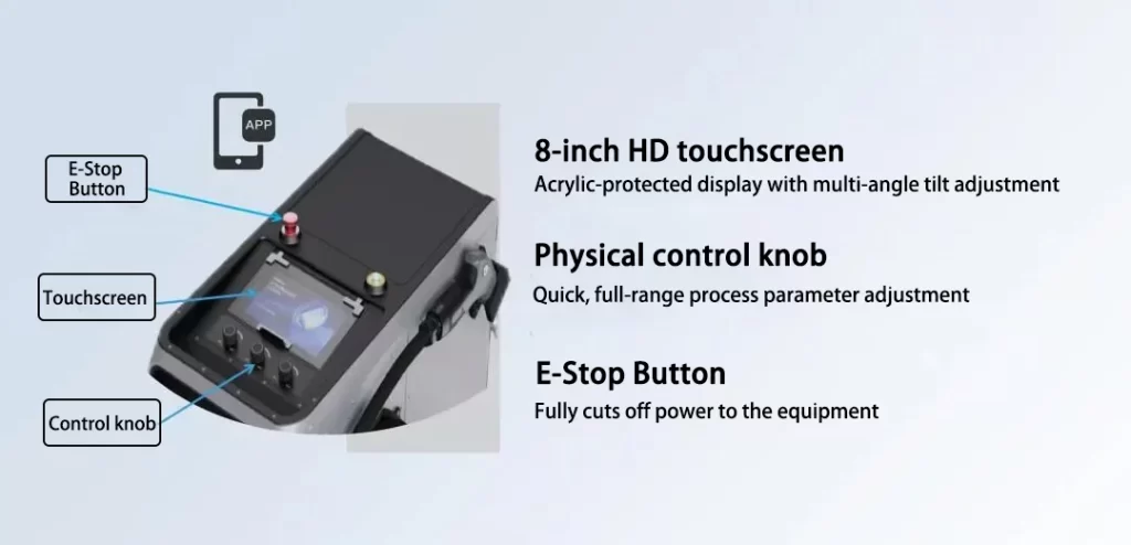 STRION LASER Master + Lite Series | Comprehensive Intelligent System Upgrades for Efficient Welding | Sichuan Strongest Laser Technology Co., Ltd Touchscreen + knob + app ecosystem overview