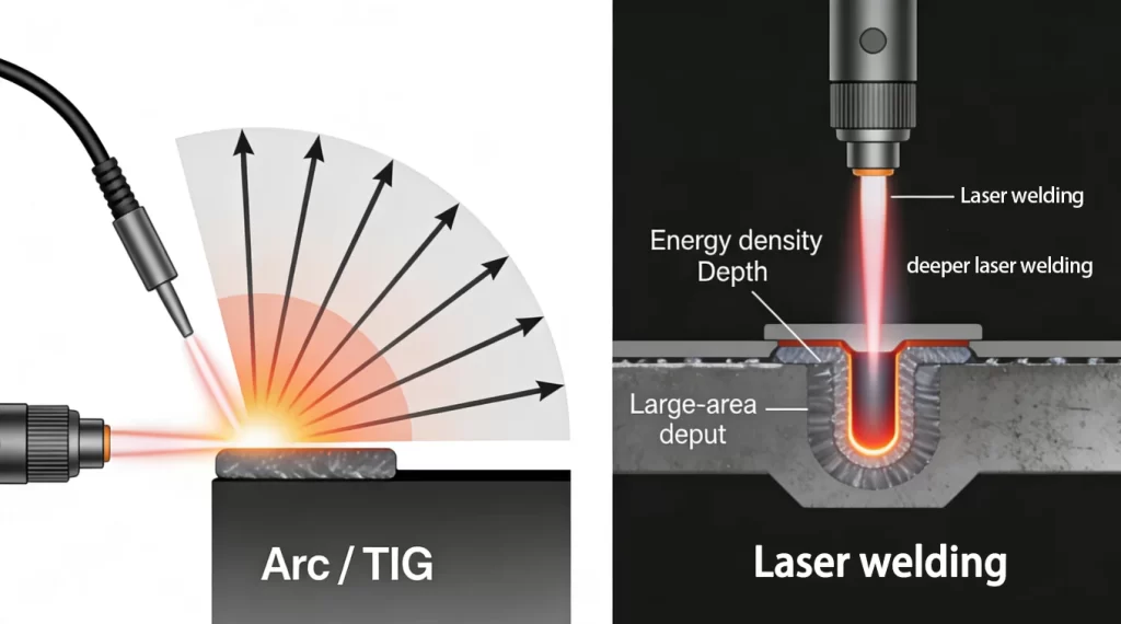 Handheld Laser Welding vs. Arc and TIG Welding | arc vs laser welding energy input diagram 1766479635