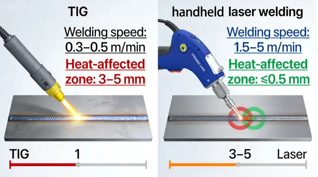 Handheld Laser Welding vs. Arc and TIG Welding | welding speed heat zone comparison 1766479836