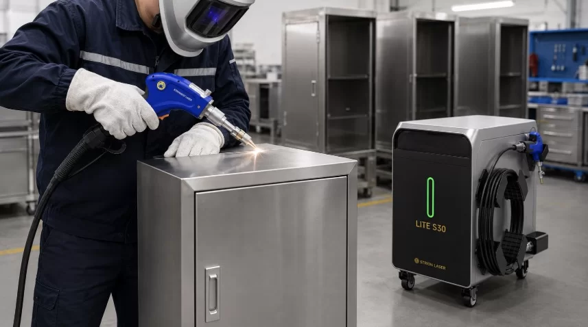 Handheld Laser Welding for Cabinet and Enclosure Manufacturing Handheld laser welding machine used for stainless steel cabinet and enclosure manufacturing