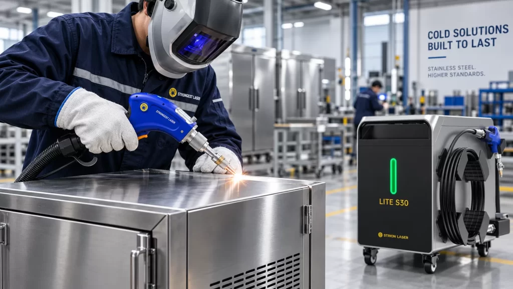 Handheld laser welder for refrigeration equipment manufacturing
