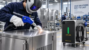 Handheld laser welder for refrigeration equipment manufacturing