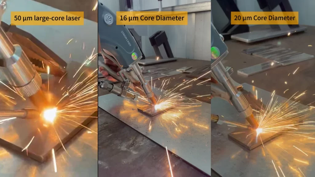 Fiber Core Diameter in Handheld Laser Welding Machine: 5mm Stainless Steel Test | Sichuan Strongest Laser Technology Co., Ltd At the same power output, a smaller core diameter concentrates energy for deeper penetration, while a larger core diameter disperses energy and generates more heat loss.