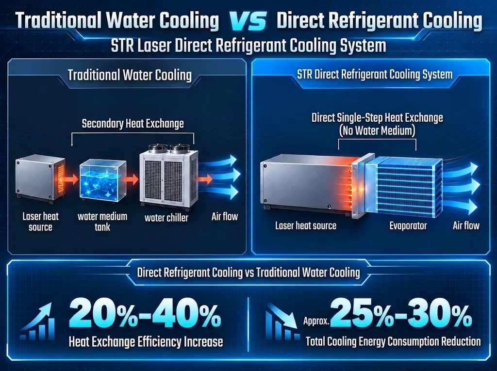 Handheld Laser Welding Machines Performance in Extreme Weather: Maintaining Stable Production | Sichuan Strongest Laser Technology Co., Ltd Traditional Water Cooling
VS
Direct Refrigerant Cooling